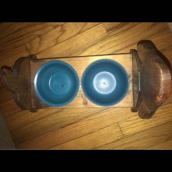 Handmade Wooden Painted Dog Feeder Dish Pet Canopy Two Bowl Holder Unique OOAK - Picture 6 of 7